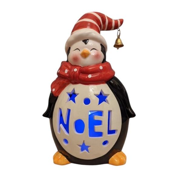 Loblolly Pines Holiday Luminaries Color Changing Ceramic Christmas Penguin NEW - Picture 9 of 12